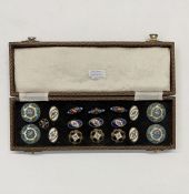 Collection of French enamel Art Nouveau buttons,  blue turquoise and white enamel painted with