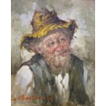 Ethel Lausouie(?) (20th century)  Oil on canvas Head and shoulders of elderly gentleman in straw