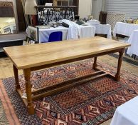 Stewart Linford elm and yew refectory table, rectangular with turned supports and double cross