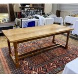 Stewart Linford elm and yew refectory table, rectangular with turned supports and double cross