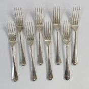 Set of eight late 20th century silver table forks, Sheffield 1993, makers United Cutlers Ltd., 18ozt
