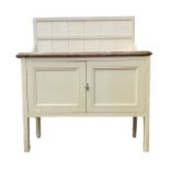 Painted marble-topped washstand having raised tile back, variegated marble top cupboard below, 107cm