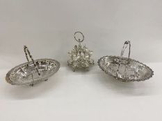 Victorian EPNS eggcup stand with six eggcups and six spoons, bead decoration and garland