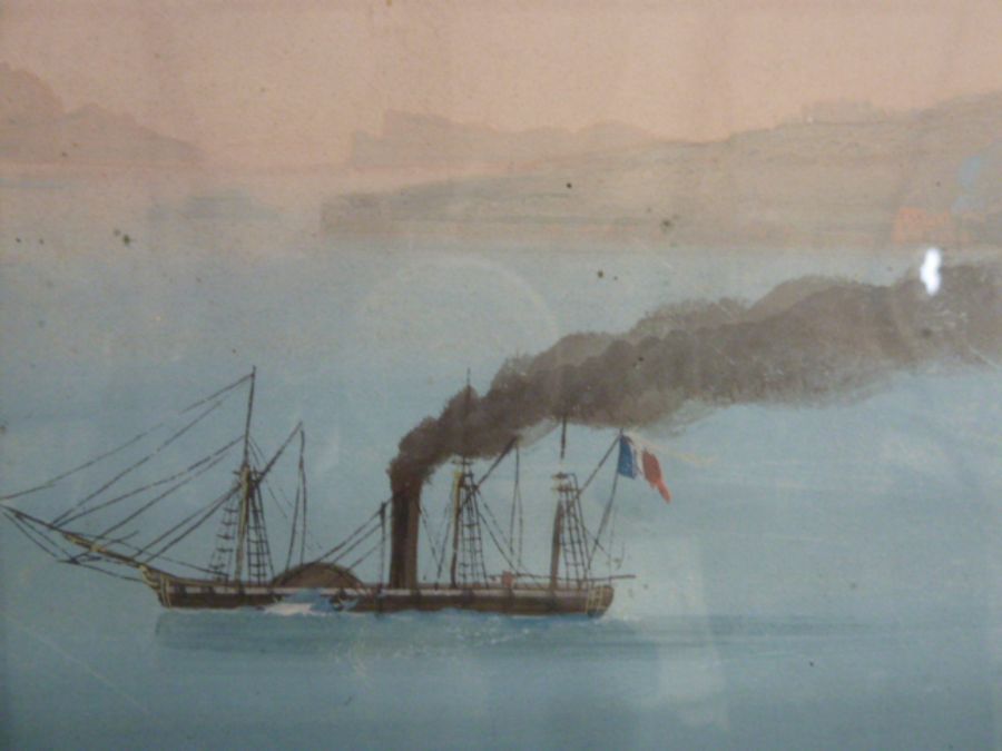 19th century Italian School Gouache Shipping scene of the Bay of Naples - with steam boat, fishing - Image 6 of 7