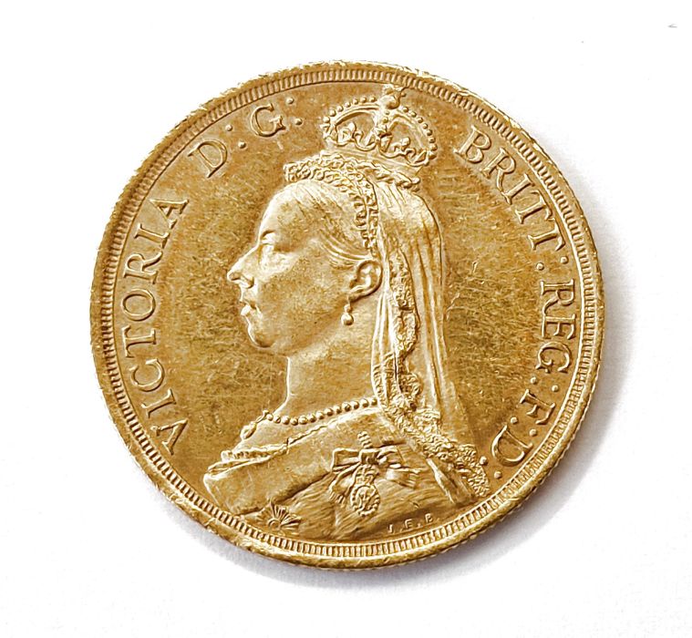 Victorian gold £2 coin 1887, good vf with some edge damage - Image 2 of 2