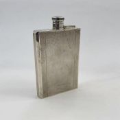Mid 20th century silver hip flask, initialled to lid and dated '16-5-56', engine turned,