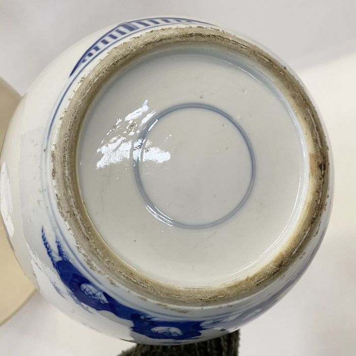 Chinese porcelain ginger jar fitted as a table lamp, ovoid and painted in underglaze blue with - Image 15 of 20