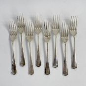 Set of eight late 20th century silver forks, Sheffield 1993, makers United Cutlers Ltd., 8ozt.