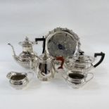 Part tea and coffee service to include teapot, hot water jug, sugar bowl and cream jug, with