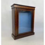 Inlaid mahogany and rosewood display cabinet having chequered inlaid borders, single glazed door, on