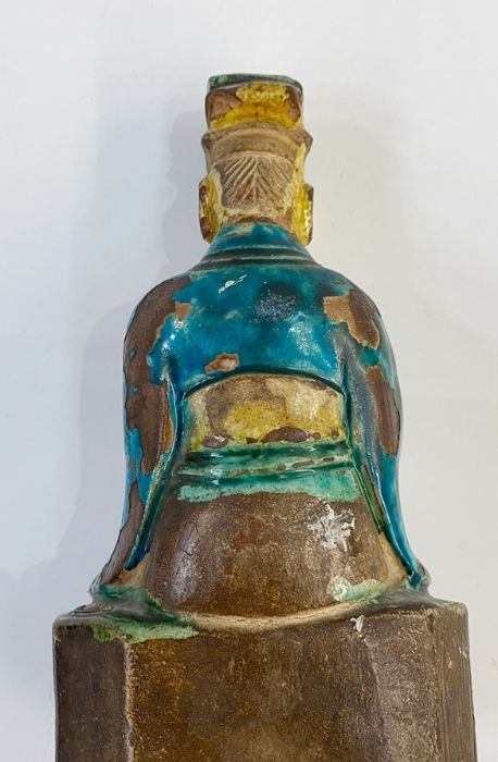 19th century Chinese Sancai glazed terracotta figure, seated man in robes, 23.5cm high Condition - Image 9 of 22
