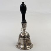 Early 19th century Irish silver table bell with ebonised handle, engraved with crest, Dublin 1800,