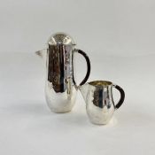 21st century silver hot water jug with wooden handle, London 2004, maker Roy Charles Bleay