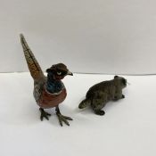 Austrian cold painted bronze models of a cock pheasant, 7.5cm high and a badger with whiskers, 7.