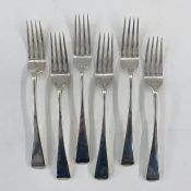 A set of six 19th century silver table forks old English pattern Exeter mainly 1816 and other dates,