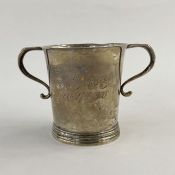 Early 20th century silver two-handled christening mug, initialled and dated December 27th 1900,