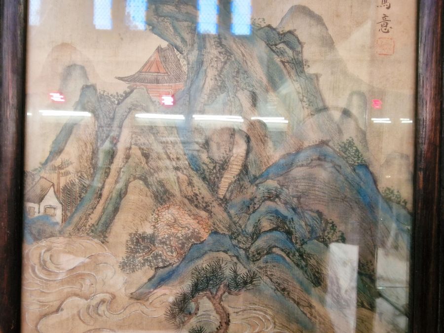 Chinese watercolour of mountainous landscape with pine trees and figures, 67cm x 24cm Condition - Image 17 of 21