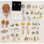 Quantity various pairs of earrings to include some gold, silver, stone set and costume