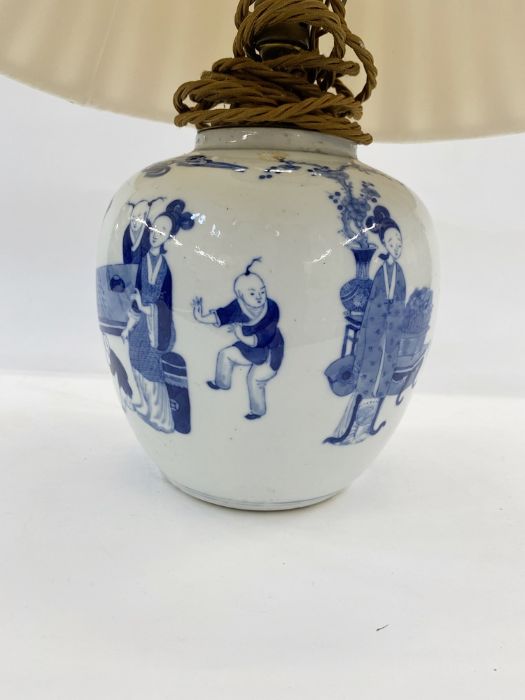 Chinese porcelain ginger jar fitted as a table lamp, ovoid and painted in underglaze blue with - Image 13 of 20