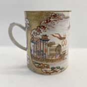 Chinese porcelain mug, cylindrical and painted in a large reserve with sailing vessels with