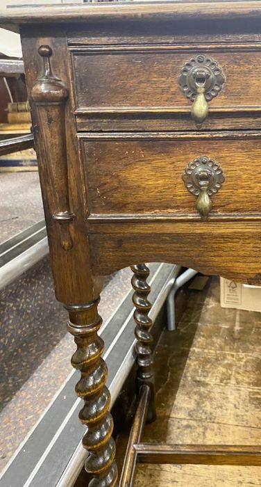 EPNS canteen for twelve within oak table, fitted with two drawers, on four turned supports with - Image 2 of 5