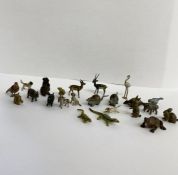 Quantity miniature cold painted bronze animals:-  rats, lizards, zebra, rabbits, flamingo, antelope,