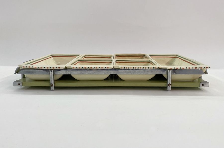 Susie Cooper hors d'oeuvres dishes, held within a metal and bakelite tray, comprising six dishes ( - Image 6 of 7