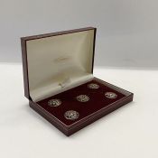 Five Edwardian silver buttons, Birmingham 1902, pierced and floral decoration, boxed but not