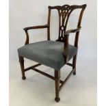 Georgian-style carver open armchair in Chippendale-style with foliate scroll and ribbon carved