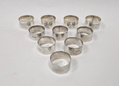 Set of six silver napkin rings, plain, Birmingham 1963 and a set of four silver napkin rings,