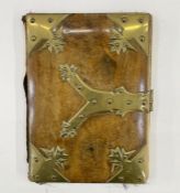 Edwardian blotter with walnut front board, brass detail, the clasp fixing not present, suede