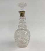 1930's silver-mounted cut glass decanter, Sheffield 1937, makers mark J.D., 28cm high
