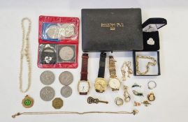 Quantity costume jewellery, watches, coins and other items (1 tray)