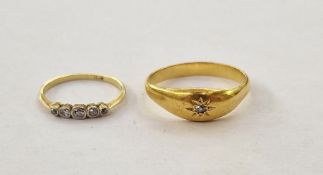 18ct gold and five-stone diamond fine half-hoop ring and a gold-coloured and solitaire diamond ring,