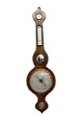 19th century rosewood wheel barometer by T. Davies, Llandovery, with pointed arch top, dry/damp dial