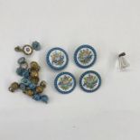 Four late 19th century French enamel and painted buttons with turquoise border, cloisonne circular