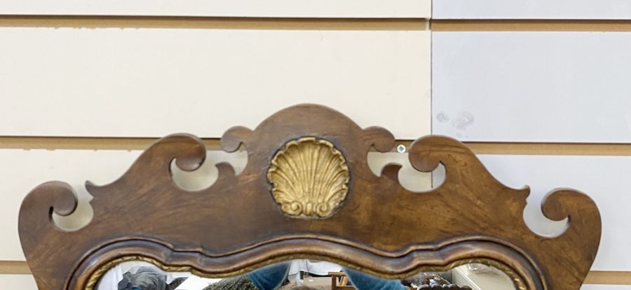 Chippendale-style gilt and mahogany wall mirror, having scroll pediment, with gilt shell decoration, - Image 2 of 4