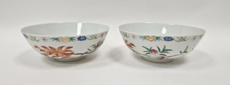 Pair of 20th century Chinese famille rose peach bowls in 19th century style, each painted with