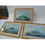 19th Italian School Gouache Three scenes of the Bay of Naples, with shipping and figures each 28cm x
