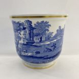 Copeland Spode 'Italian' pattern jardiniere blue transfer-printed with gilt rim and gilt rim to