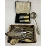 Quantity Kings pattern silver plated table flatware, plated soup ladle and other flatware