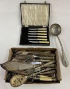 Quantity Kings pattern silver plated table flatware, plated soup ladle and other flatware