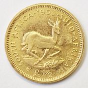 South African gold half-pound 1953, proof but impaired, only 4000 minted