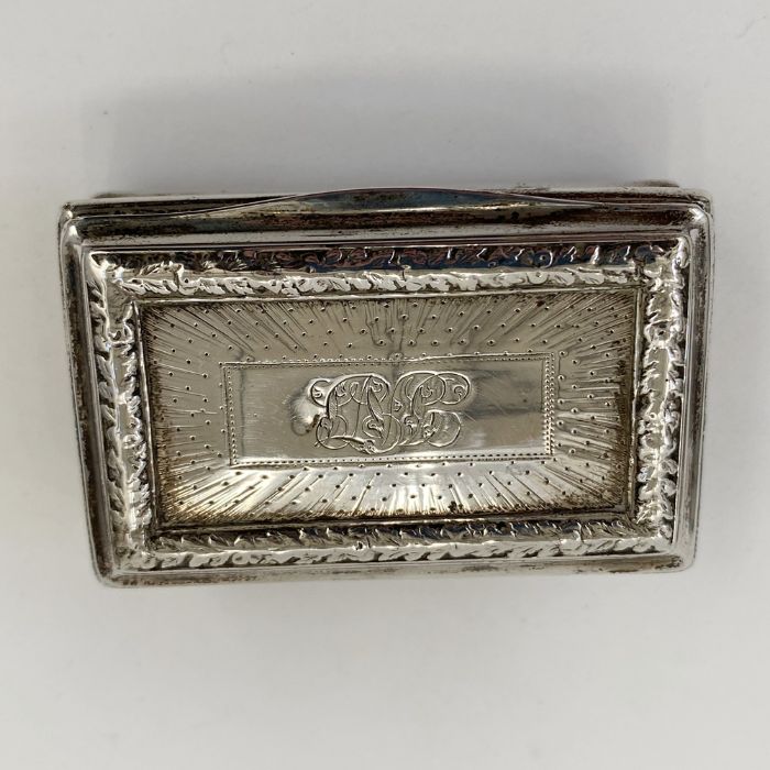 Georgian silver snuff box, rectangular with engraved decoration, initialled, Birmingham 1818, 6. - Image 2 of 3
