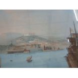 19th century Italian School Gouache Shipping scene of the Bay of Naples - with steam boat, fishing