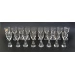 Set of 18 Holmegaard "Princess" cordial/schnapps glasses designed by Bent Severin, the conical