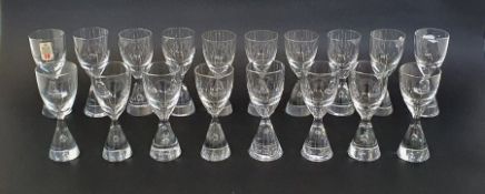 Set of 18 Holmegaard "Princess" cordial/schnapps glasses designed by Bent Severin, the conical