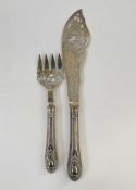 Victorian silver fish slice and fork with scroll and foliate pattern, Sheffield 1881, maker's mark