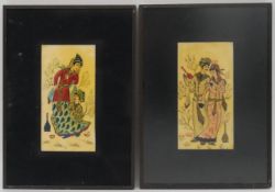 Two framed Indo-Persian paintings on ivorine, one glazed. Each one depicts a couple of young lovers.