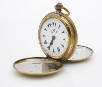 A Georgian silver gilt full hunter pocket watch, white enamel dial with Arabic lettering and